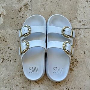 Stuart Weitzman Pearl Buckle Slide Sandal